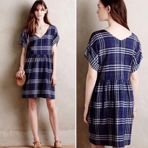 Anthropologie Holding Horses Blue Plaid Dress Tunic Sz S